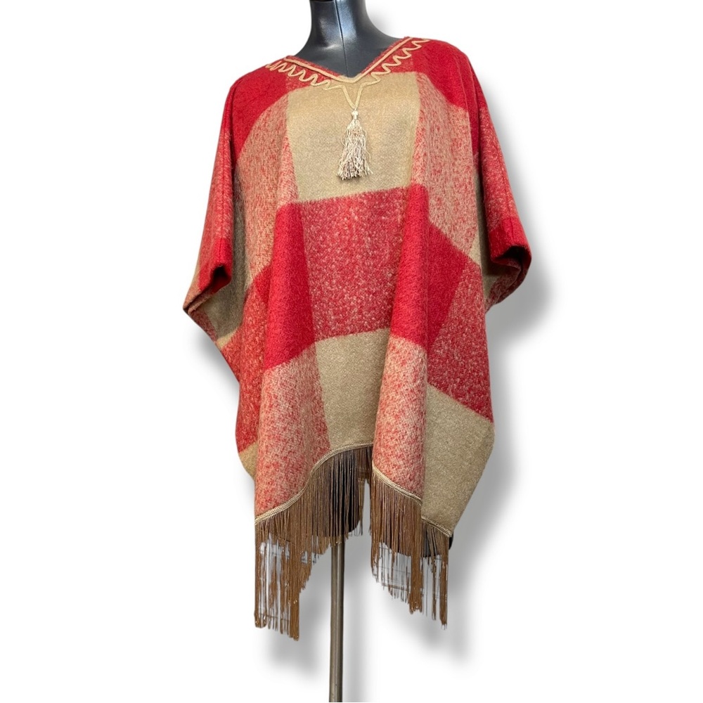 Adam Lippes For Target Shawl Women's S/M Red Fringe Poncho Jacket Cape